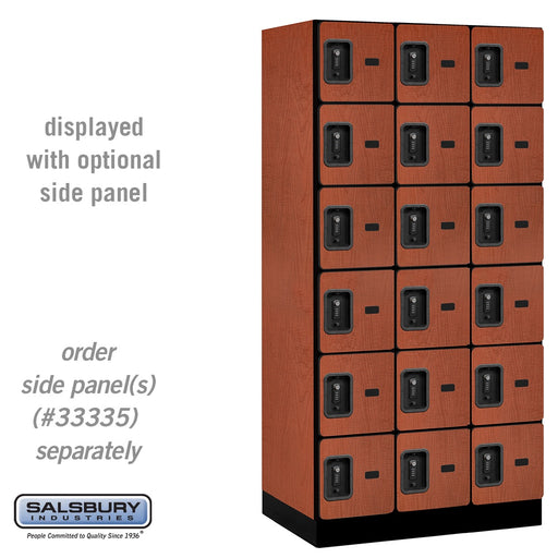 Salsbury 12" Wide Six Tier Box Style Designer Wood Locker - 3 Wide - 6 Feet High - 21 Inches Deep - Cherry - Black Resettable Combination Locks - Sweatfully