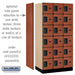 Salsbury 12" Wide Six Tier Box Style Designer Wood Locker - 3 Wide - 6 Feet High - 21 Inches Deep - Cherry - Hasps - Sweatfully