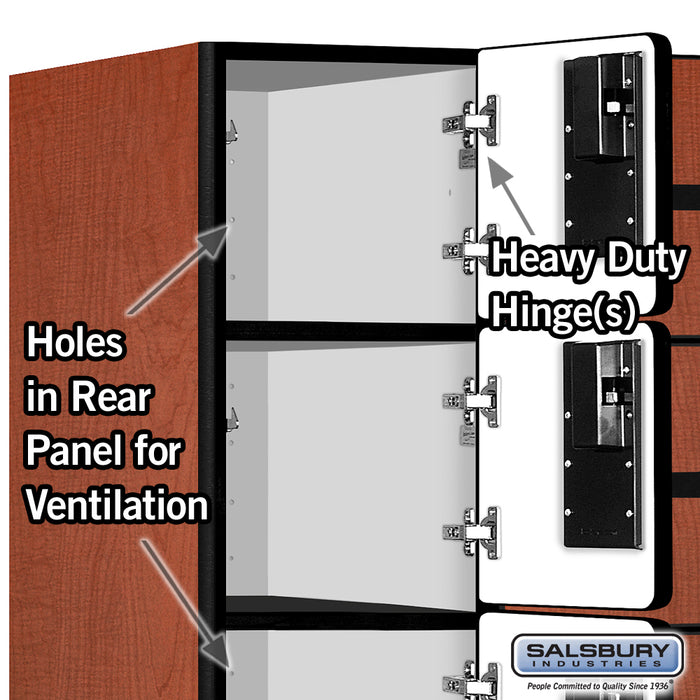 Salsbury 12" Wide Six Tier Box Style Designer Wood Locker - 3 Wide - 6 Feet High - 21 Inches Deep - Cherry - Hasps - Sweatfully
