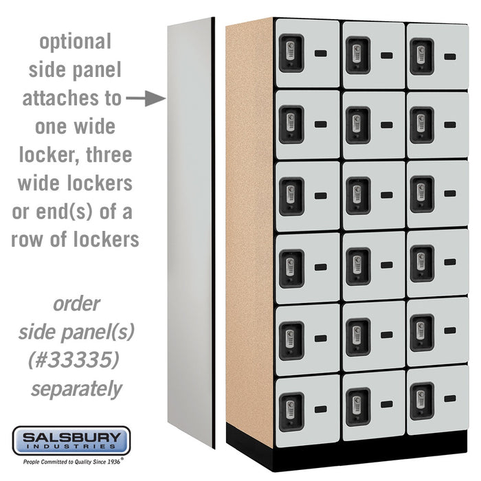Salsbury 12" Wide Six Tier Box Style Designer Wood Locker - 3 Wide - 6 Feet High - 21 Inches Deep - Gray - Silver Resettable Combination Locks - Sweatfully