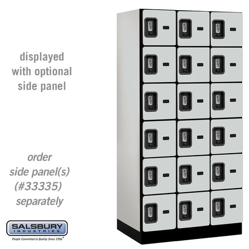 Salsbury 12" Wide Six Tier Box Style Designer Wood Locker - 3 Wide - 6 Feet High - 21 Inches Deep - Gray - Silver Resettable Combination Locks - Sweatfully