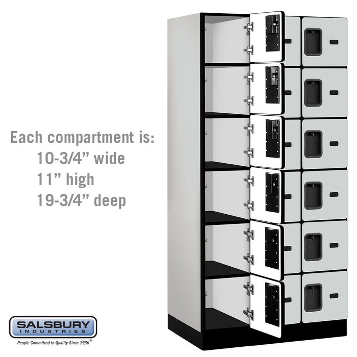 Salsbury 12" Wide Six Tier Box Style Designer Wood Locker - 3 Wide - 6 Feet High - 21 Inches Deep - Gray - Hasps - Sweatfully