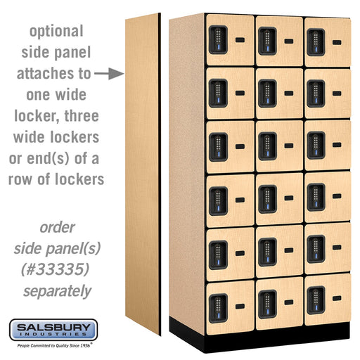 Salsbury 12" Wide Six Tier Box Style Designer Wood Locker - 3 Wide - 6 Feet High - 21 Inches Deep - Maple - Black Electronic Locks - Sweatfully