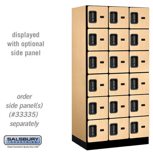 Salsbury 12" Wide Six Tier Box Style Designer Wood Locker - 3 Wide - 6 Feet High - 21 Inches Deep - Maple - Black Electronic Locks - Sweatfully