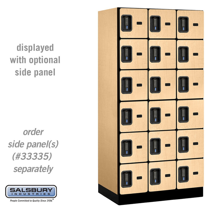 Salsbury 12" Wide Six Tier Box Style Designer Wood Locker - 3 Wide - 6 Feet High - 21 Inches Deep - Maple - Black Electronic Locks - Sweatfully