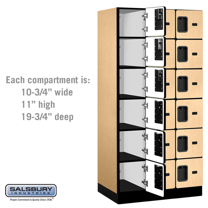 Salsbury 12" Wide Six Tier Box Style Designer Wood Locker - 3 Wide - 6 Feet High - 21 Inches Deep - Maple - Hasps - Sweatfully
