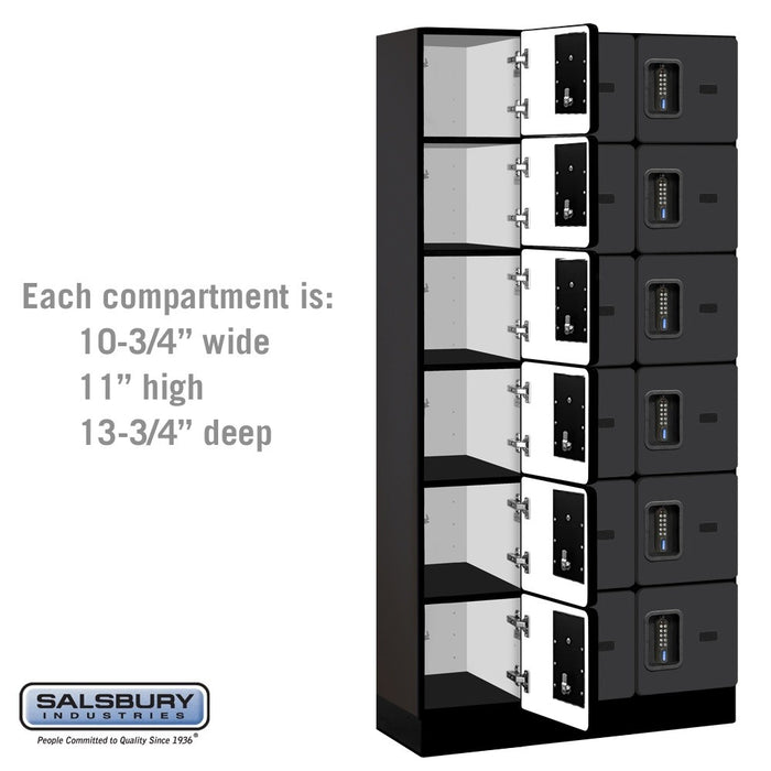 Salsbury 12" Wide Six Tier Box Style Designer Wood Locker - 3 Wide - 6 Feet High - 15 Inches Deep - Black - Black Electronic Locks - Sweatfully