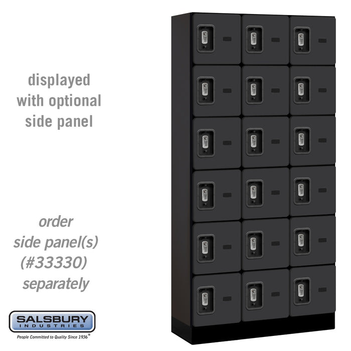 Salsbury 12" Wide Six Tier Box Style Designer Wood Locker - 3 Wide - 6 Feet High - 15 Inches Deep - Black - Silver Resettable Combination Locks - Sweatfully