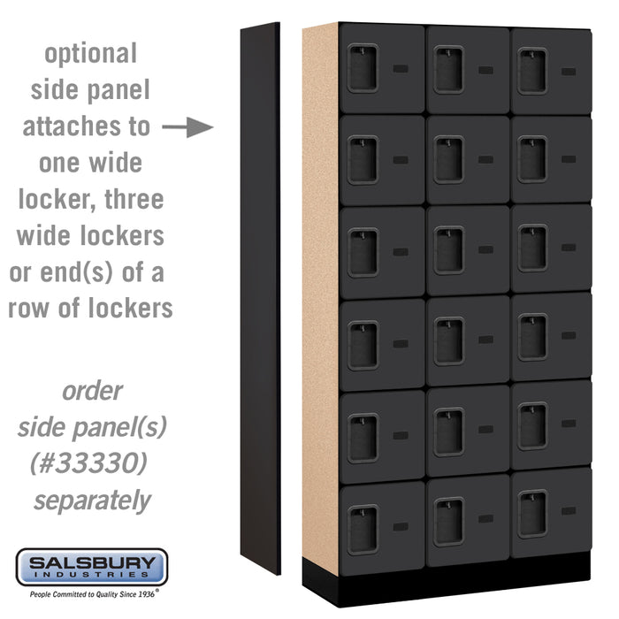 Salsbury 12" Wide Six Tier Box Style Designer Wood Locker - 3 Wide - 6 Feet High - 15 Inches Deep - Black - Hasps - Sweatfully