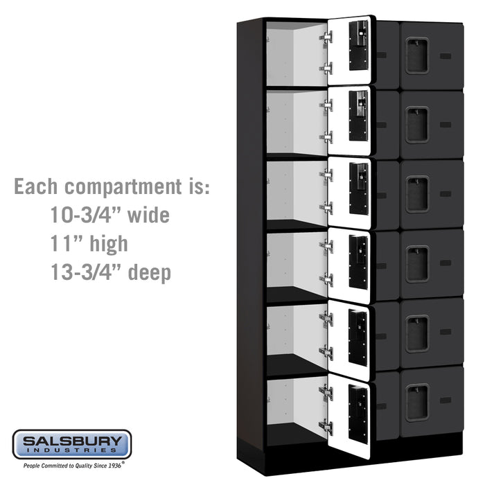 Salsbury 12" Wide Six Tier Box Style Designer Wood Locker - 3 Wide - 6 Feet High - 15 Inches Deep - Black - Hasps - Sweatfully