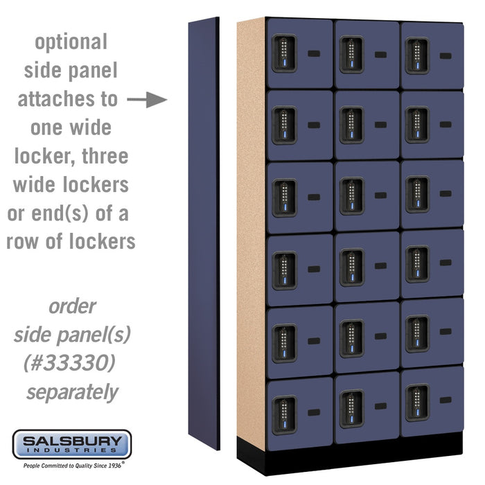 Salsbury 12" Wide Six Tier Box Style Designer Wood Locker - 3 Wide - 6 Feet High - 15 Inches Deep - Blue - Black Electronic Locks - Sweatfully