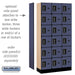 Salsbury 12" Wide Six Tier Box Style Designer Wood Locker - 3 Wide - 6 Feet High - 15 Inches Deep - Blue - Black Electronic Locks - Sweatfully