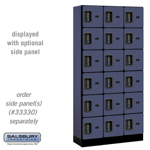 Salsbury 12" Wide Six Tier Box Style Designer Wood Locker - 3 Wide - 6 Feet High - 15 Inches Deep - Blue - Black Electronic Locks - Sweatfully