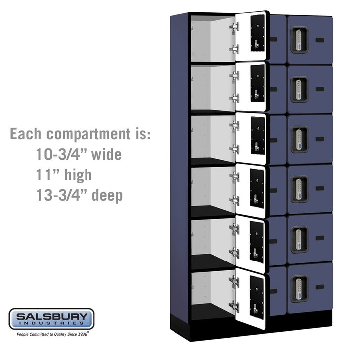 Salsbury 12" Wide Six Tier Box Style Designer Wood Locker - 3 Wide - 6 Feet High - 15 Inches Deep - Blue - Silver Electronic Locks - Sweatfully