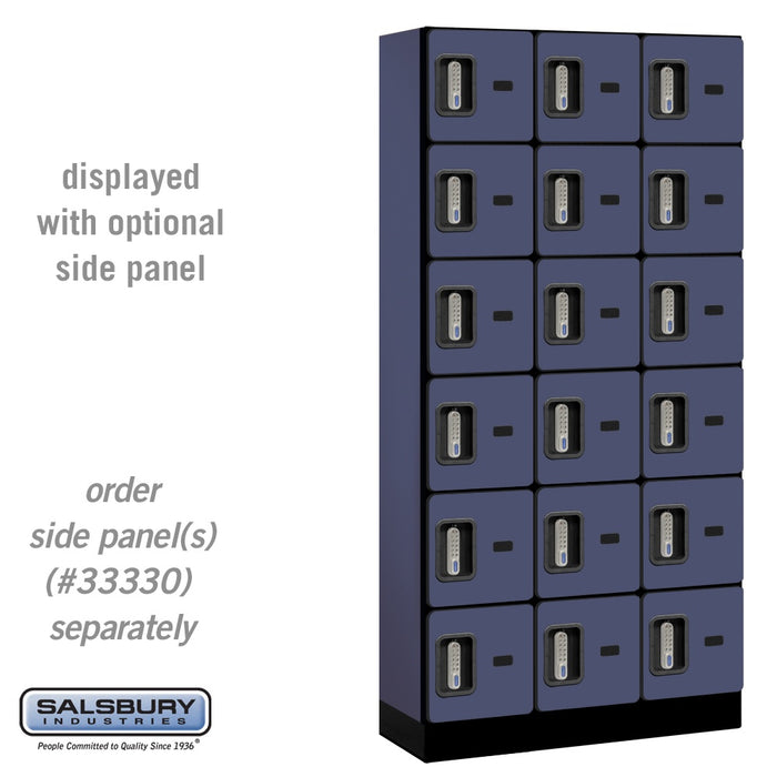 Salsbury 12" Wide Six Tier Box Style Designer Wood Locker - 3 Wide - 6 Feet High - 15 Inches Deep - Blue - Silver Electronic Locks - Sweatfully