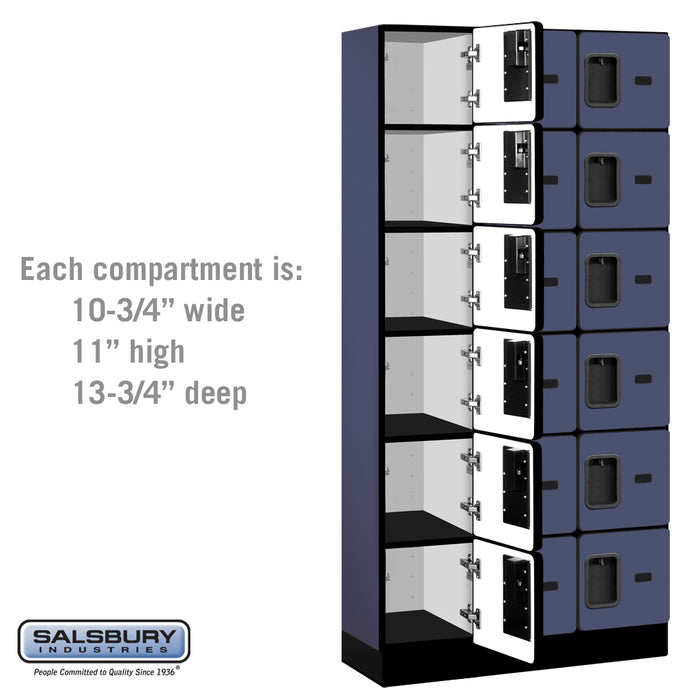 Salsbury 12" Wide Six Tier Box Style Designer Wood Locker - 3 Wide - 6 Feet High - 15 Inches Deep - Blue - Hasps - Sweatfully