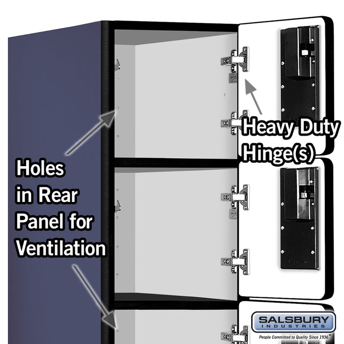 Salsbury 12" Wide Six Tier Box Style Designer Wood Locker - 3 Wide - 6 Feet High - 15 Inches Deep - Blue - Hasps - Sweatfully