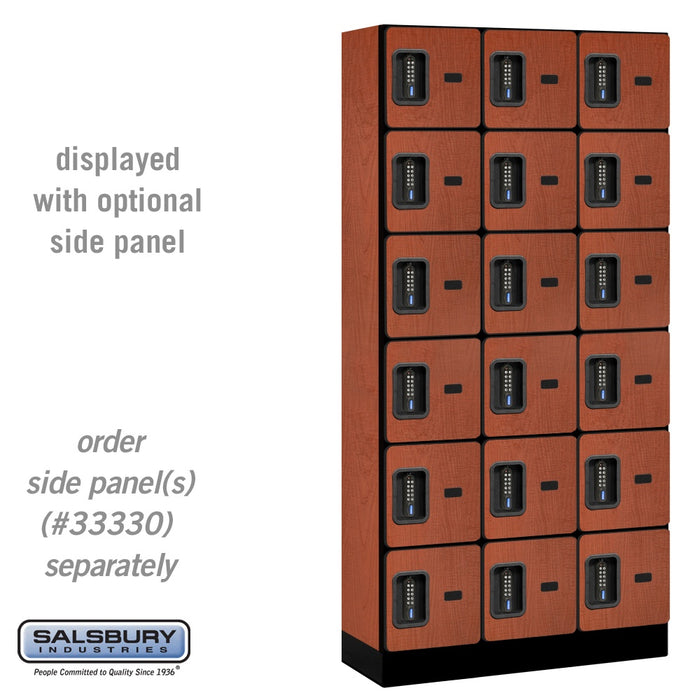 Salsbury 12" Wide Six Tier Box Style Designer Wood Locker - 3 Wide - 6 Feet High - 15 Inches Deep - Cherry - Black Electronic Locks - Sweatfully
