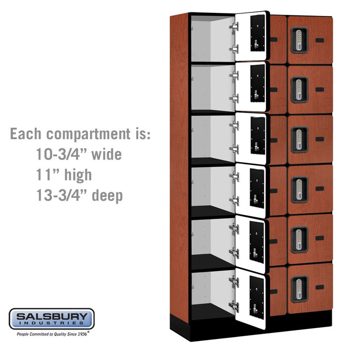 Salsbury 12" Wide Six Tier Box Style Designer Wood Locker - 3 Wide - 6 Feet High - 15 Inches Deep - Cherry - Silver Electronic Locks - Sweatfully