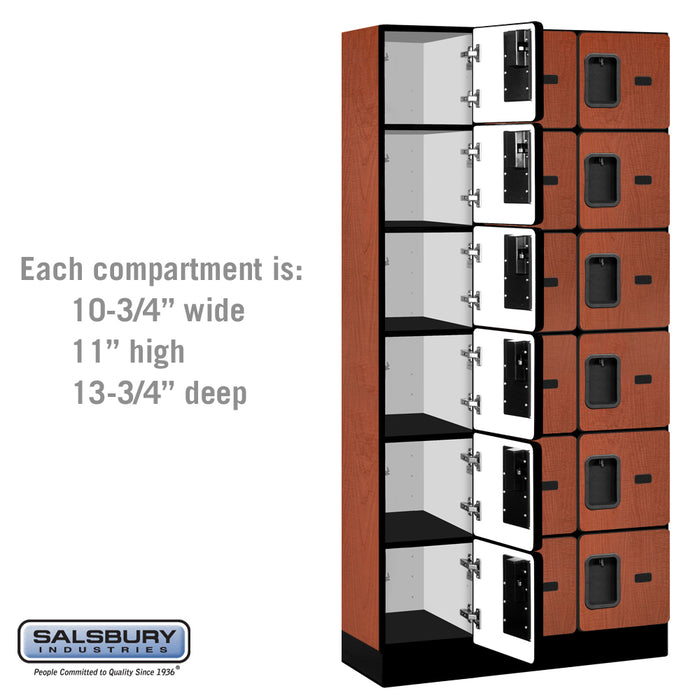 Salsbury 12" Wide Six Tier Box Style Designer Wood Locker - 3 Wide - 6 Feet High - 15 Inches Deep - Cherry - Hasps - Sweatfully