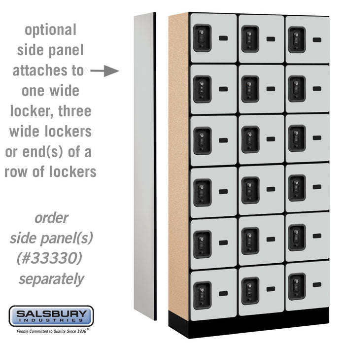 Salsbury 12" Wide Six Tier Box Style Designer Wood Locker - 3 Wide - 6 Feet High - 15 Inches Deep - Gray - Black Resettable Combination Locks - Sweatfully