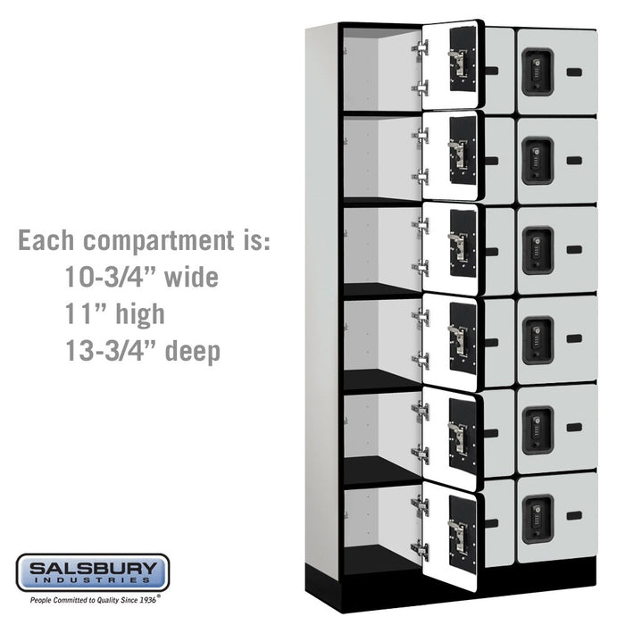 Salsbury 12" Wide Six Tier Box Style Designer Wood Locker - 3 Wide - 6 Feet High - 15 Inches Deep - Gray - Black Resettable Combination Locks - Sweatfully