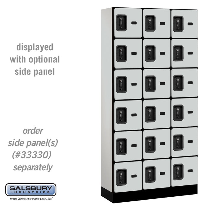 Salsbury 12" Wide Six Tier Box Style Designer Wood Locker - 3 Wide - 6 Feet High - 15 Inches Deep - Gray - Black Resettable Combination Locks - Sweatfully
