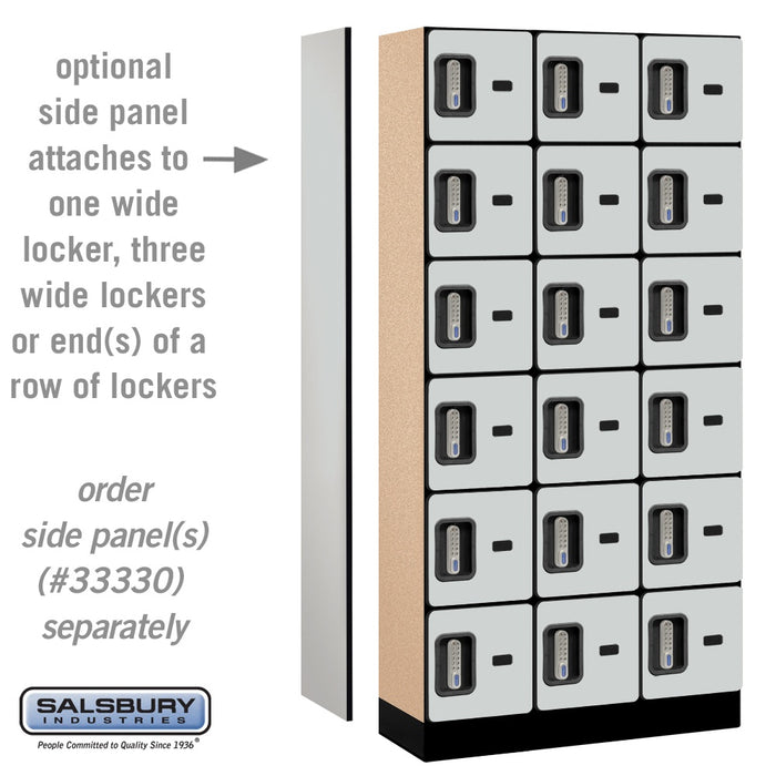 Salsbury 12" Wide Six Tier Box Style Designer Wood Locker - 3 Wide - 6 Feet High - 15 Inches Deep - Gray - Silver Electronic Locks - Sweatfully