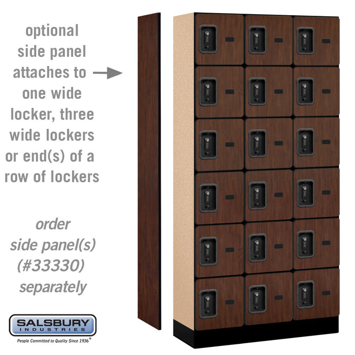 Salsbury 12" Wide Six Tier Box Style Designer Wood Locker - 3 Wide - 6 Feet High - 15 Inches Deep - Mahogany - Black Resettable Combination Locks - Sweatfully