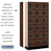 Salsbury 12" Wide Six Tier Box Style Designer Wood Locker - 3 Wide - 6 Feet High - 15 Inches Deep - Mahogany - Black Resettable Combination Locks - Sweatfully