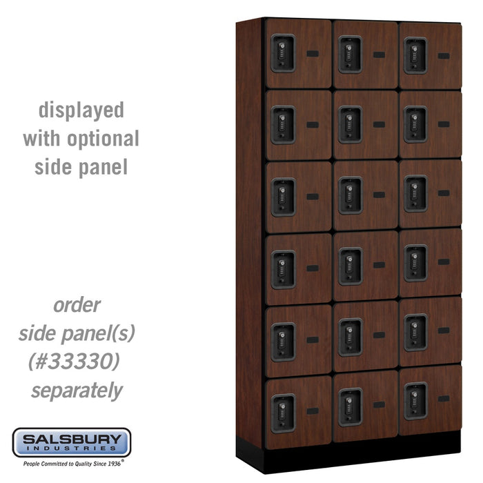 Salsbury 12" Wide Six Tier Box Style Designer Wood Locker - 3 Wide - 6 Feet High - 15 Inches Deep - Mahogany - Black Resettable Combination Locks - Sweatfully