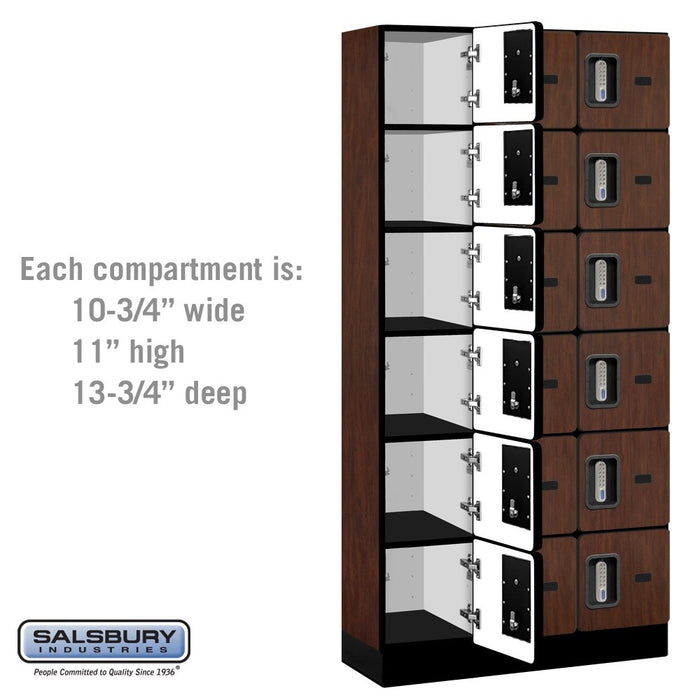Salsbury 12" Wide Six Tier Box Style Designer Wood Locker - 3 Wide - 6 Feet High - 15 Inches Deep - Mahogany - Silver Electronic Locks - Sweatfully