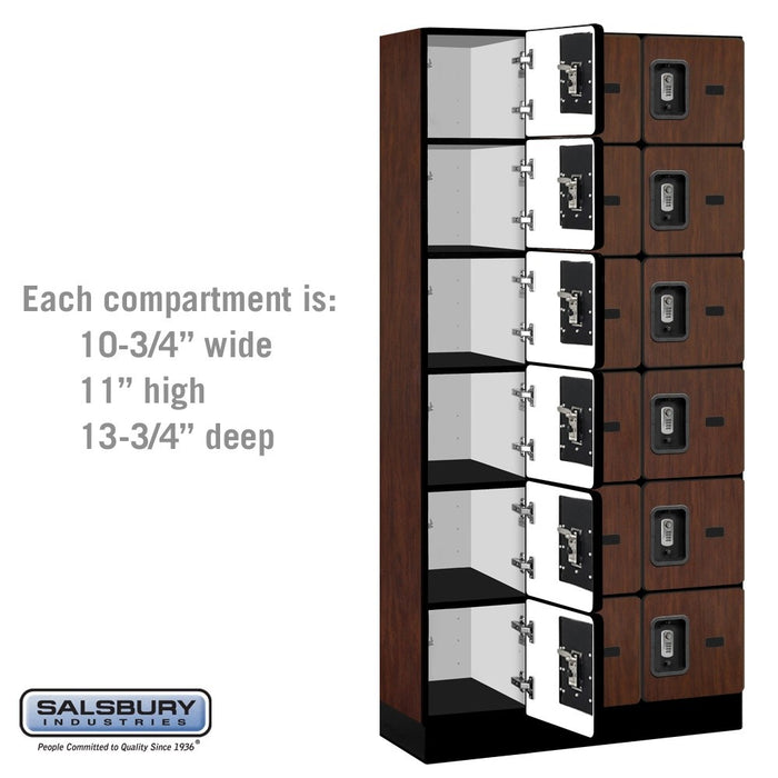 Salsbury 12" Wide Six Tier Box Style Designer Wood Locker - 3 Wide - 6 Feet High - 15 Inches Deep - Mahogany - Silver Resettable Combination Locks - Sweatfully