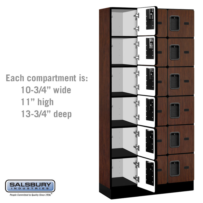 Salsbury 12" Wide Six Tier Box Style Designer Wood Locker - 3 Wide - 6 Feet High - 15 Inches Deep - Mahogany - Hasps - Sweatfully