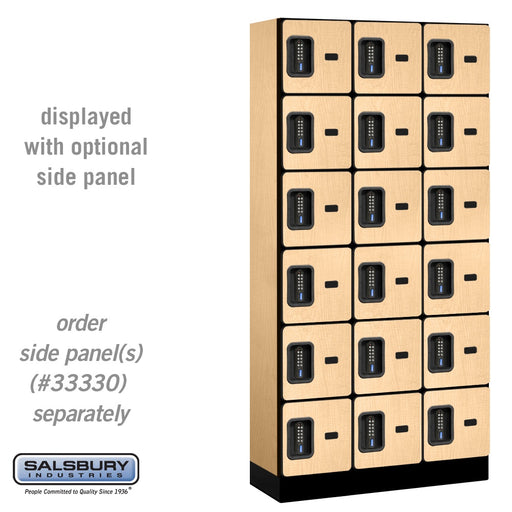Salsbury 12" Wide Six Tier Box Style Designer Wood Locker - 3 Wide - 6 Feet High - 15 Inches Deep - Maple - Black Electronic Locks - Sweatfully