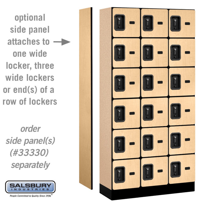 Salsbury 12" Wide Six Tier Box Style Designer Wood Locker - 3 Wide - 6 Feet High - 15 Inches Deep - Maple - Black Resettable Combination Locks - Sweatfully