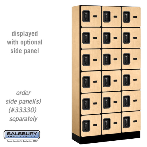 Salsbury 12" Wide Six Tier Box Style Designer Wood Locker - 3 Wide - 6 Feet High - 15 Inches Deep - Maple - Black Resettable Combination Locks - Sweatfully