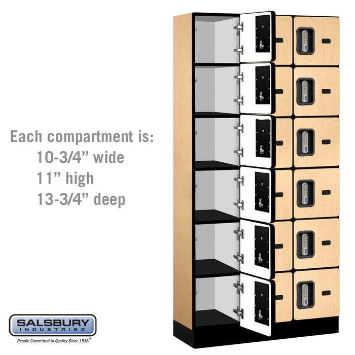 Salsbury 12" Wide Six Tier Box Style Designer Wood Locker - 3 Wide - 6 Feet High - 15 Inches Deep - Maple - Silver Electronic Locks - Sweatfully