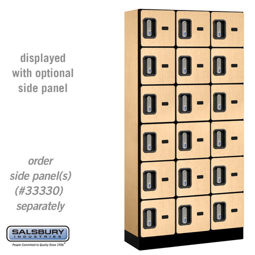 Salsbury 12" Wide Six Tier Box Style Designer Wood Locker - 3 Wide - 6 Feet High - 15 Inches Deep - Maple - Silver Electronic Locks - Sweatfully