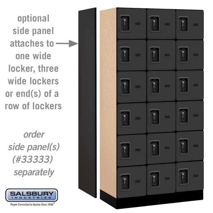 Salsbury 12" Wide Six Tier Box Style Designer Wood Locker - 3 Wide - 6 Feet High - 18 Inches Deep - Black - Black Resettable Combination Locks - Sweatfully