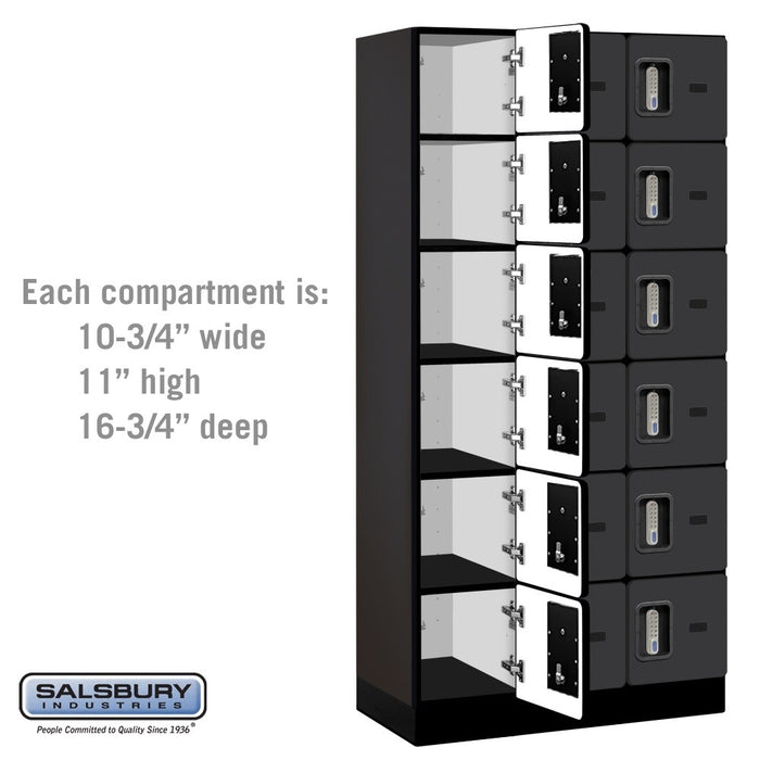 Salsbury 12" Wide Six Tier Box Style Designer Wood Locker - 3 Wide - 6 Feet High - 18 Inches Deep - Black - Silver Electronic Locks - Sweatfully