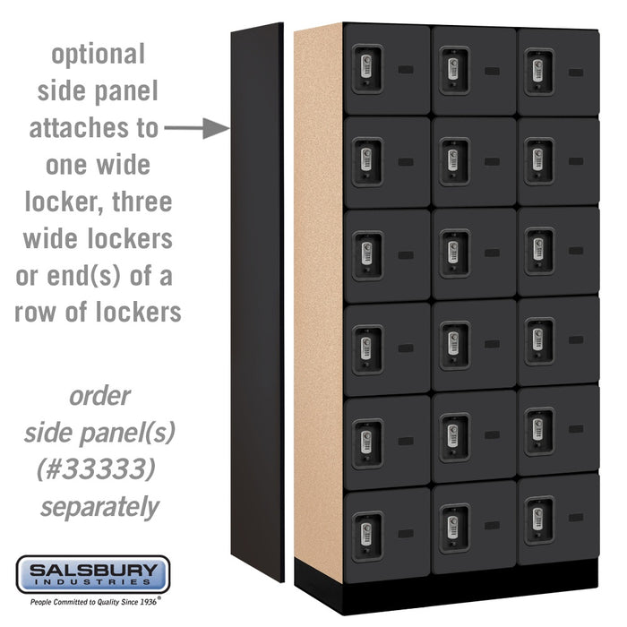 Salsbury 12" Wide Six Tier Box Style Designer Wood Locker - 3 Wide - 6 Feet High - 18 Inches Deep - Black - Silver Resettable Combination Locks - Sweatfully