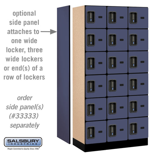 Salsbury 12" Wide Six Tier Box Style Designer Wood Locker - 3 Wide - 6 Feet High - 18 Inches Deep - Blue - Black Electronic Locks - Sweatfully