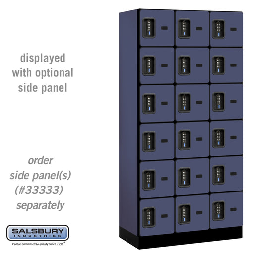 Salsbury 12" Wide Six Tier Box Style Designer Wood Locker - 3 Wide - 6 Feet High - 18 Inches Deep - Blue - Black Electronic Locks - Sweatfully