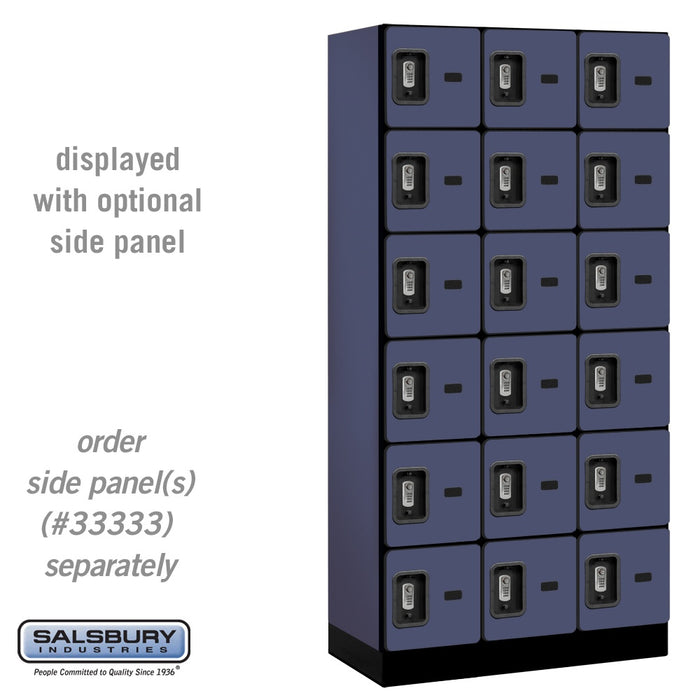 Salsbury 12" Wide Six Tier Box Style Designer Wood Locker - 3 Wide - 6 Feet High - 18 Inches Deep - Blue - Silver Resettable Combination Locks - Sweatfully