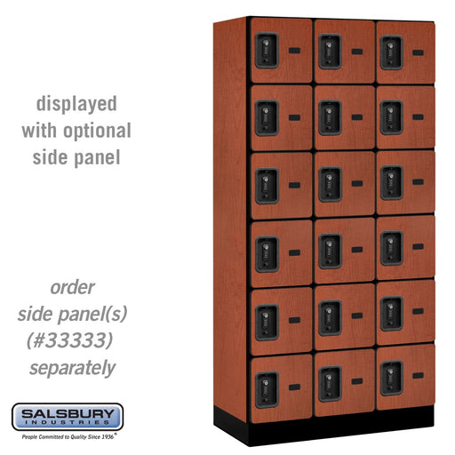 Salsbury 12" Wide Six Tier Box Style Designer Wood Locker - 3 Wide - 6 Feet High - 18 Inches Deep - Cherry - Black Resettable Combination Locks - Sweatfully