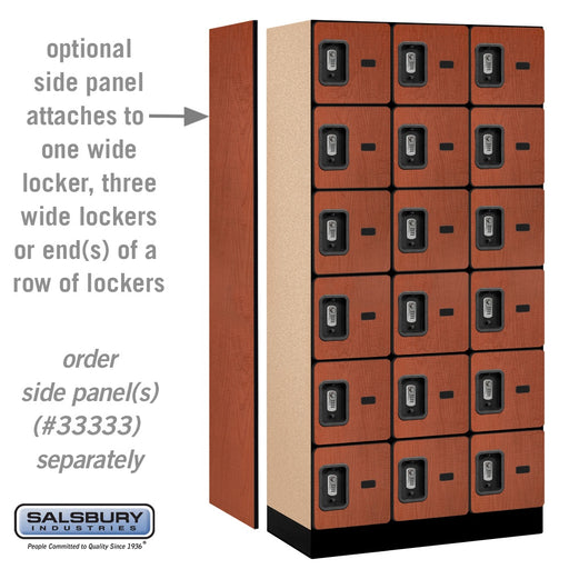 Salsbury 12" Wide Six Tier Box Style Designer Wood Locker - 3 Wide - 6 Feet High - 18 Inches Deep - Cherry - Silver Resettable Combination Locks - Sweatfully