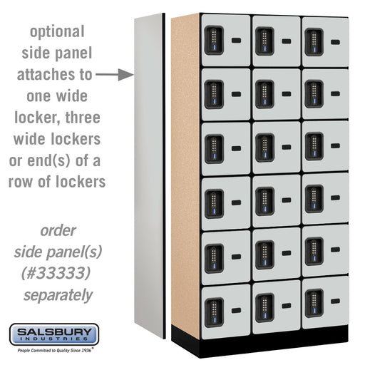 Salsbury 12" Wide Six Tier Box Style Designer Wood Locker - 3 Wide - 6 Feet High - 18 Inches Deep - Gray - Black Electronic Locks - Sweatfully