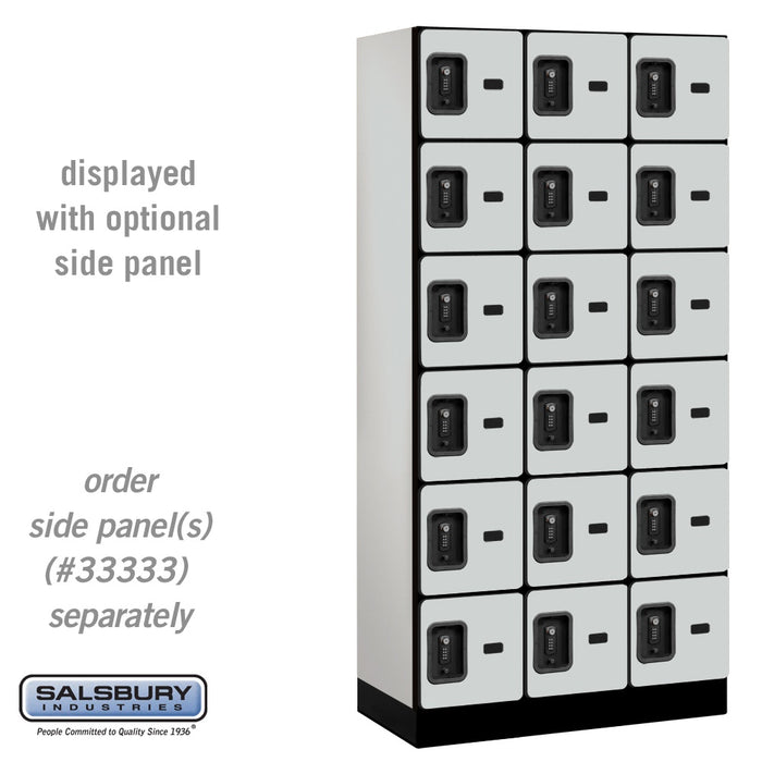 Salsbury 12" Wide Six Tier Box Style Designer Wood Locker - 3 Wide - 6 Feet High - 18 Inches Deep - Gray - Black Resettable Combination Locks - Sweatfully