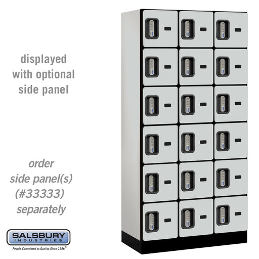 Salsbury 12" Wide Six Tier Box Style Designer Wood Locker - 3 Wide - 6 Feet High - 18 Inches Deep - Gray - Silver Electronic Locks - Sweatfully